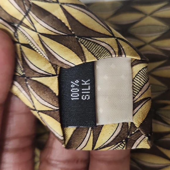 ARTHUR PAYNE mod geometric tie gold+brown silk abstract diamond print necktie - Picture 3 of 5